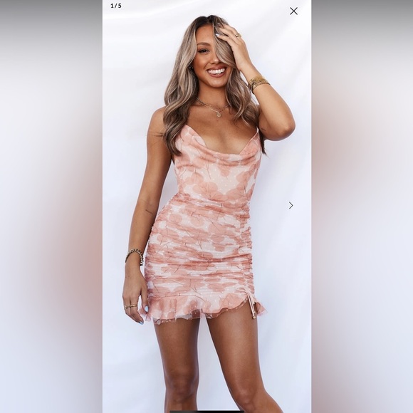 Hello Molly large Front Runner mini dress dusty pink Cowl Neck Bodycon - Picture 1 of 7